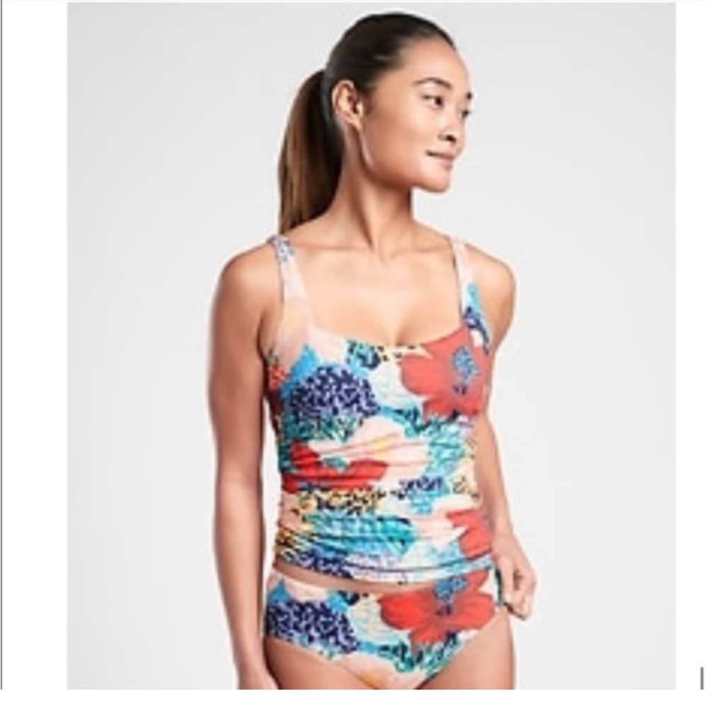 Athleta Womens Square Neck Bra Cup Tankini 32D/DD Pink Floral Print